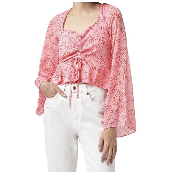 BCBGMaxAzria Tops - BCBGMAXAZRIA Women's Split Neck Blouse BEATING HEARTS PINK-M